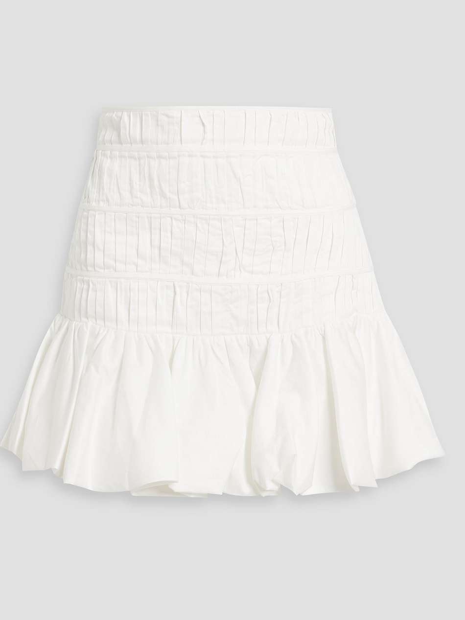la vie ruffled shirred cotton-poplin mini skirt