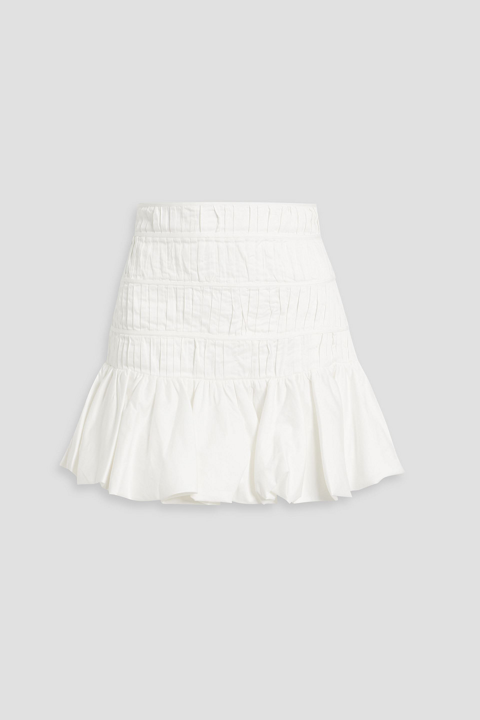 Aje La Vie Ruffled Shirred Cotton-poplin Mini Skirt In White