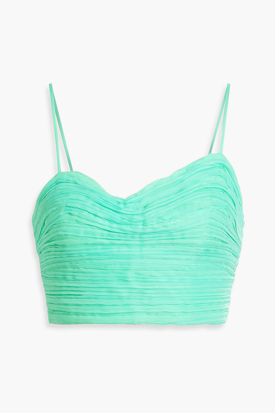 Aje Laurier Wave Cropped Plissé-organza Top In Mint