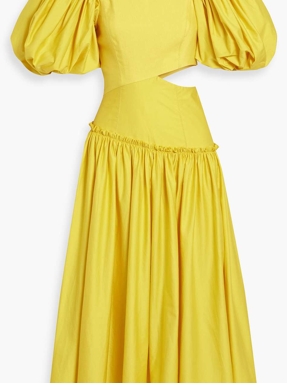 cutout linen-blend midi dress
