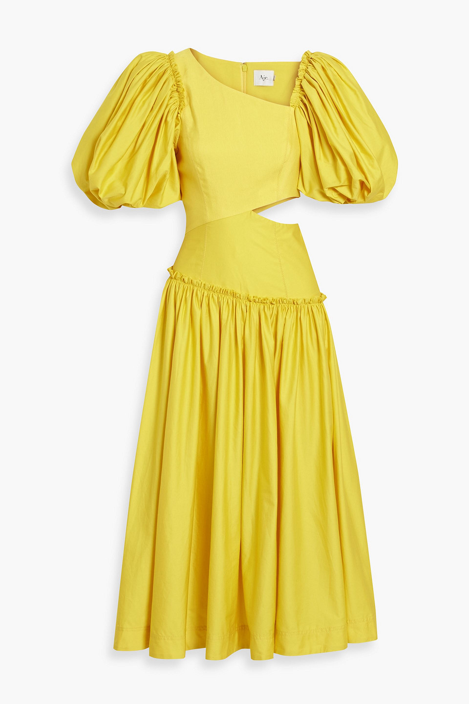 Aje Cutout Linen-blend Midi Dress In Yellow