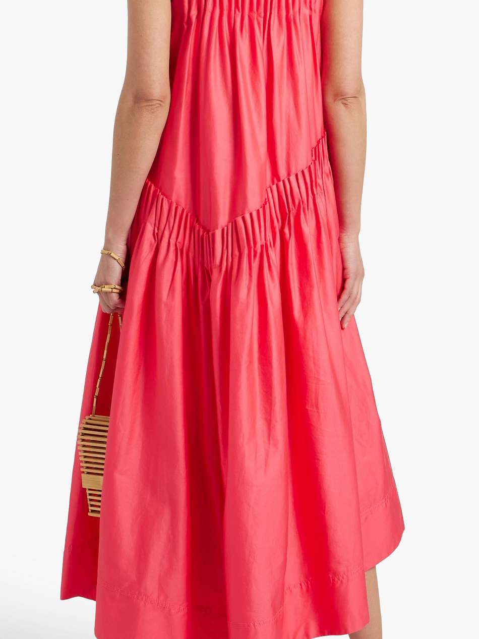 severine asymmetric pleated cotton-poplin midi dress