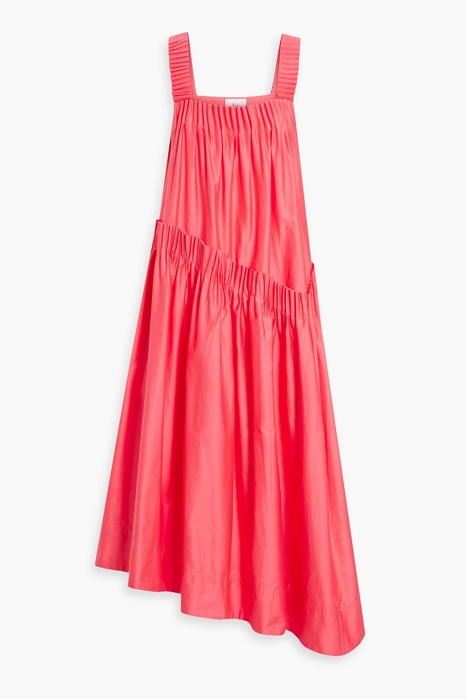 Aje Severine Asymmetric Pleated Cotton-poplin Midi Dress In Papaya