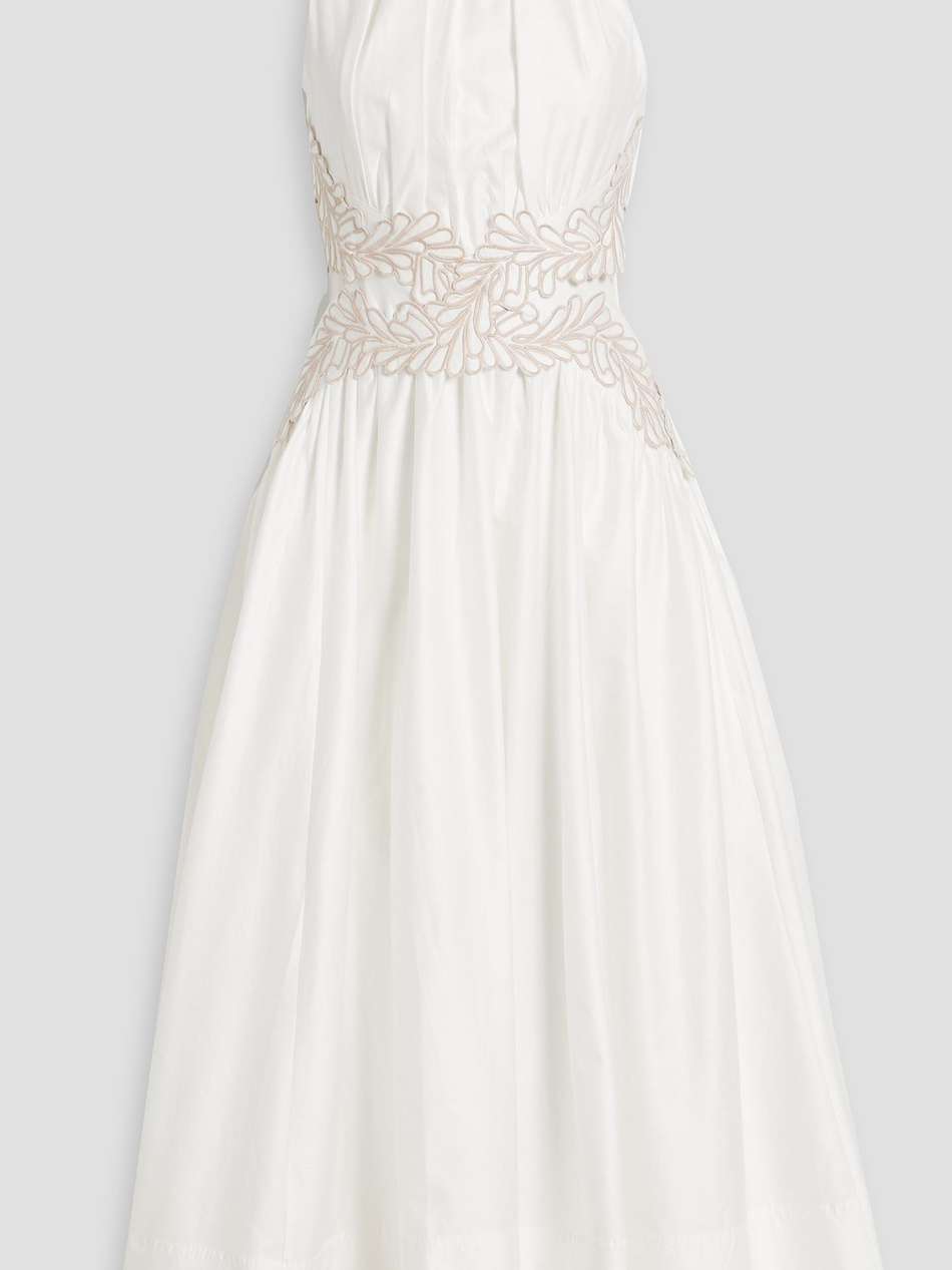 botanical open-back embroidered cotton-poplin midi dress