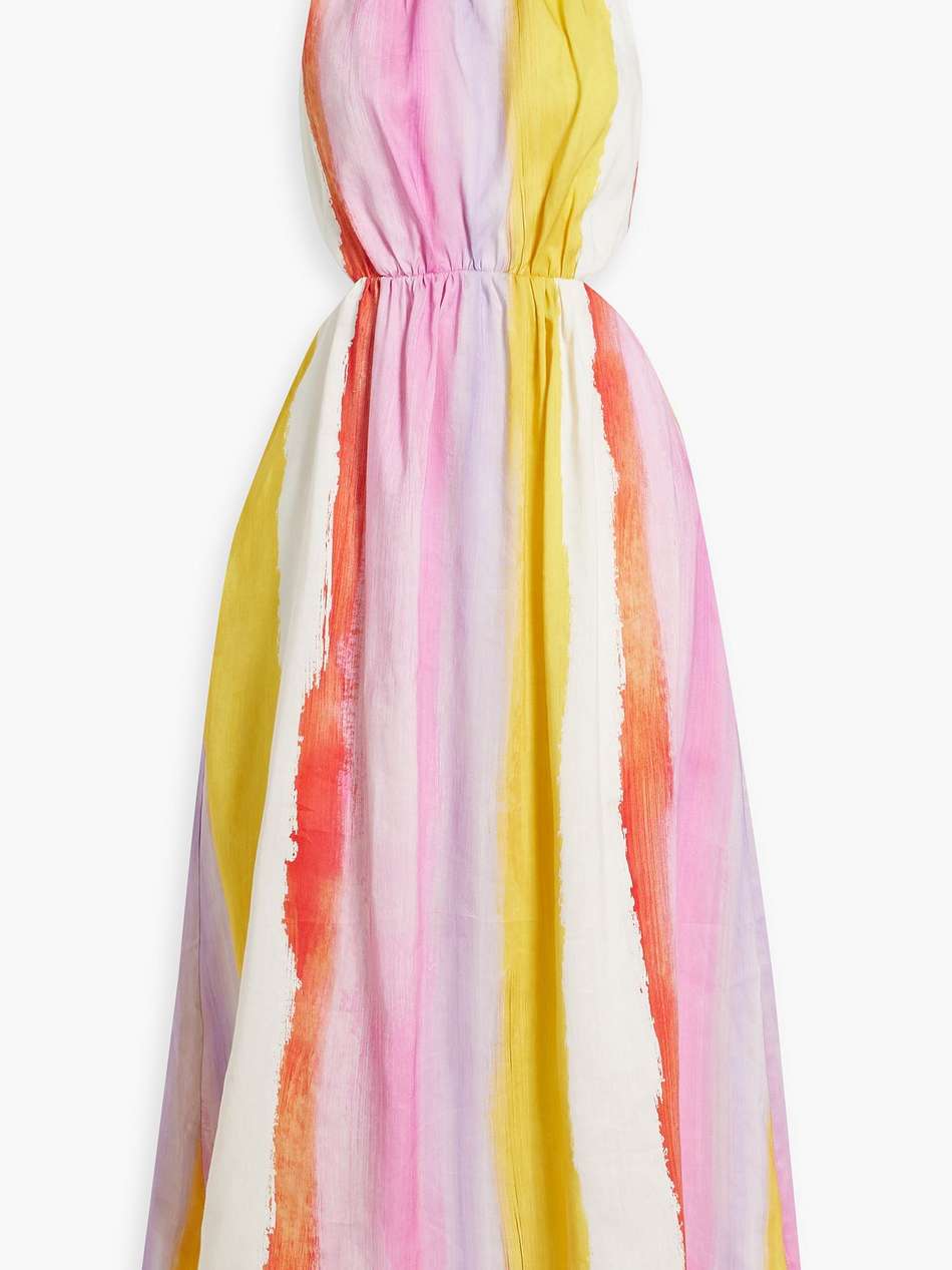 imagination cutout printed linen-blend midi dress