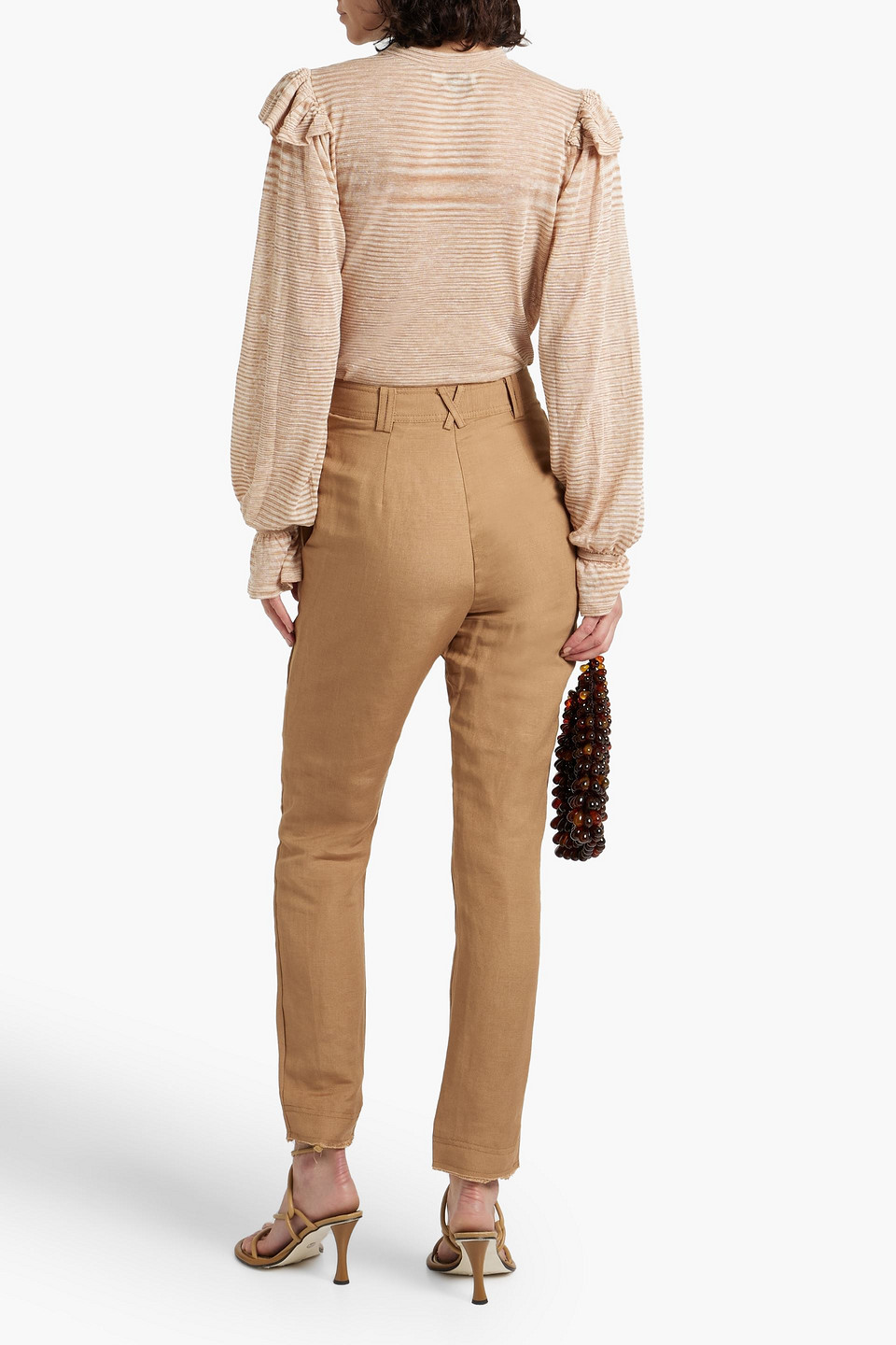 Aje Lily Ruffled Space-dyed Linen-blend Top In Neutral