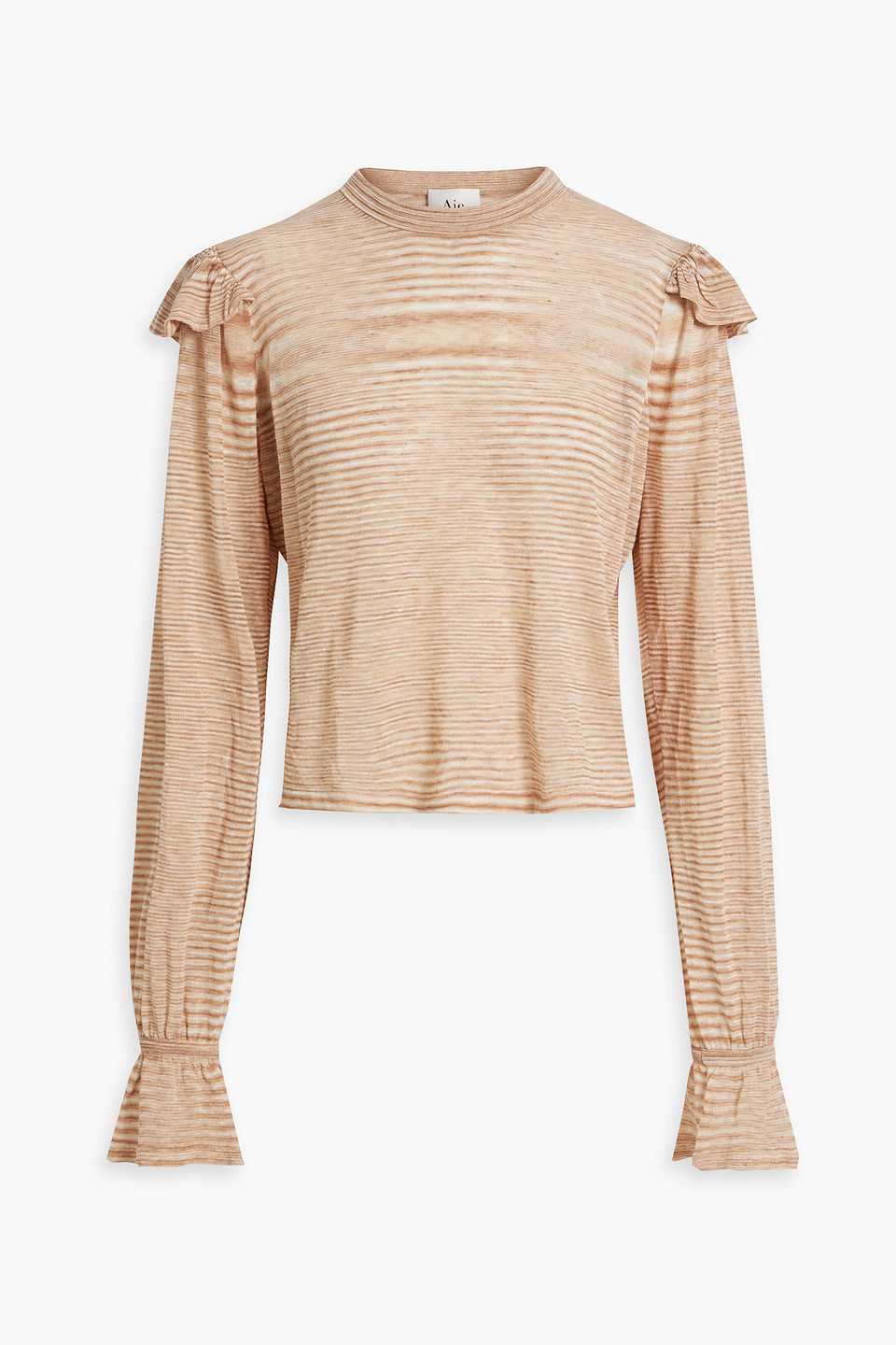 Aje Lily Ruffled Space-dyed Linen-blend Top In Neutral