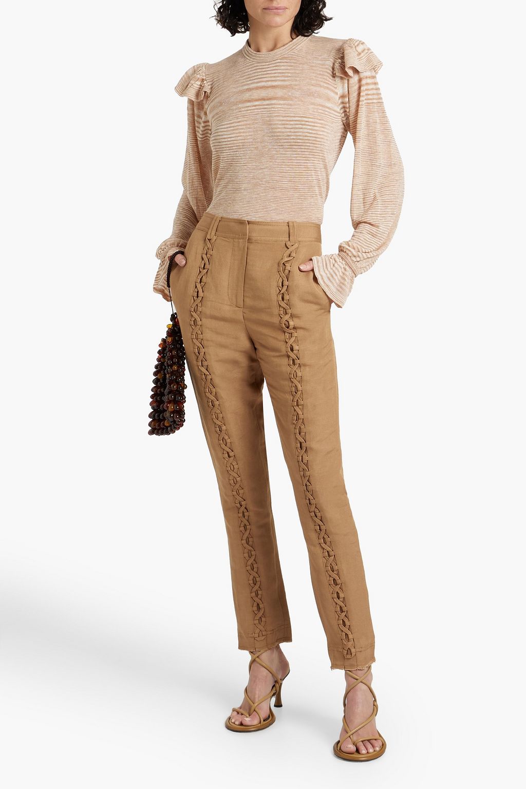 AJE. Lily ruffled space-dyed linen-blend top