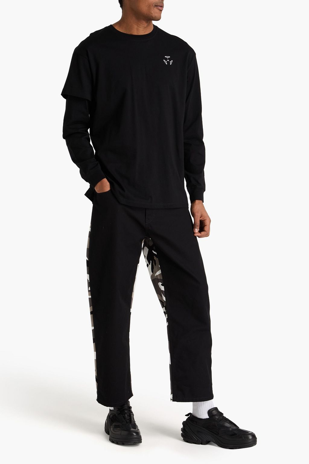 ACRONYM Layered two-tone printed cotton-jersey T-shirt