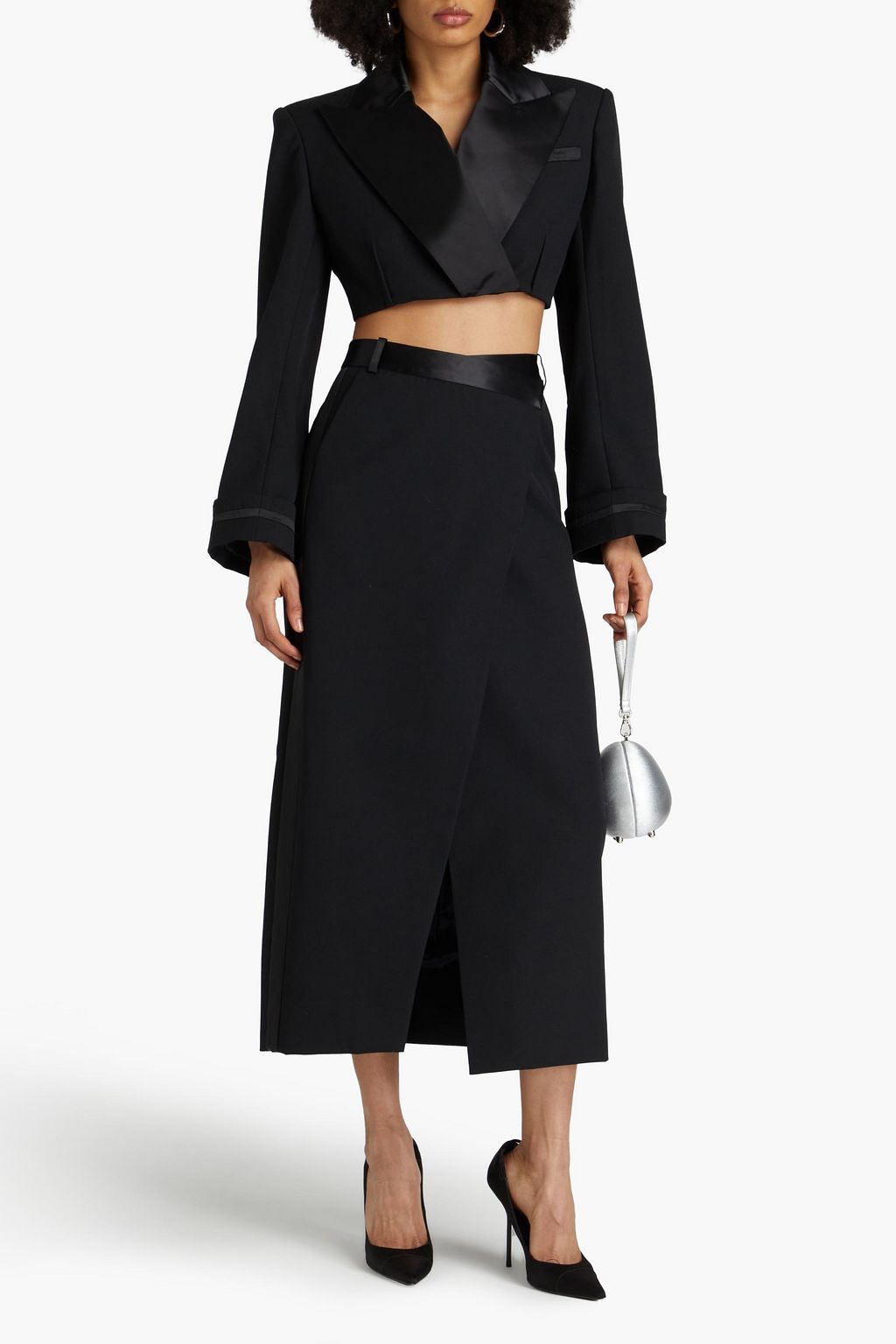 SIMKHAI Clarisse wool-blend crepe midi wrap skirt