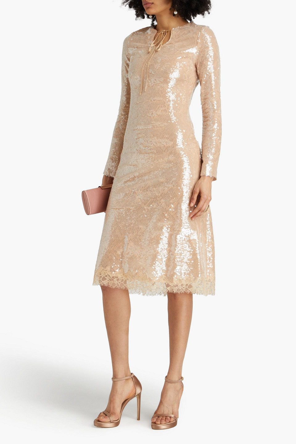 SIMKHAI NATALINA SEQUINED TULLE MIDI DRESS