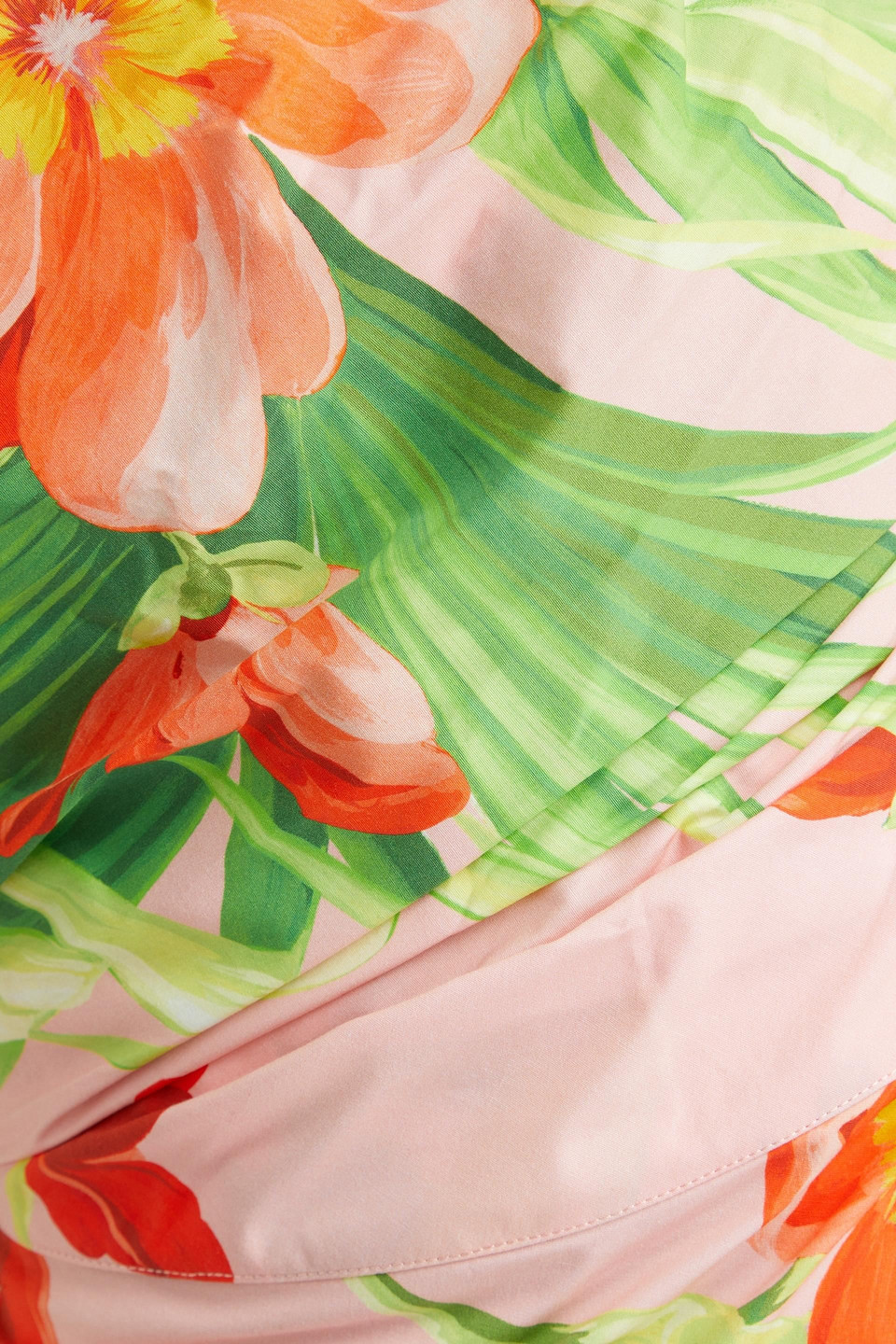 Carolina Herrera Floral-print Ruched Bodice Off-shoulder Midi Dress In Pastellrosa