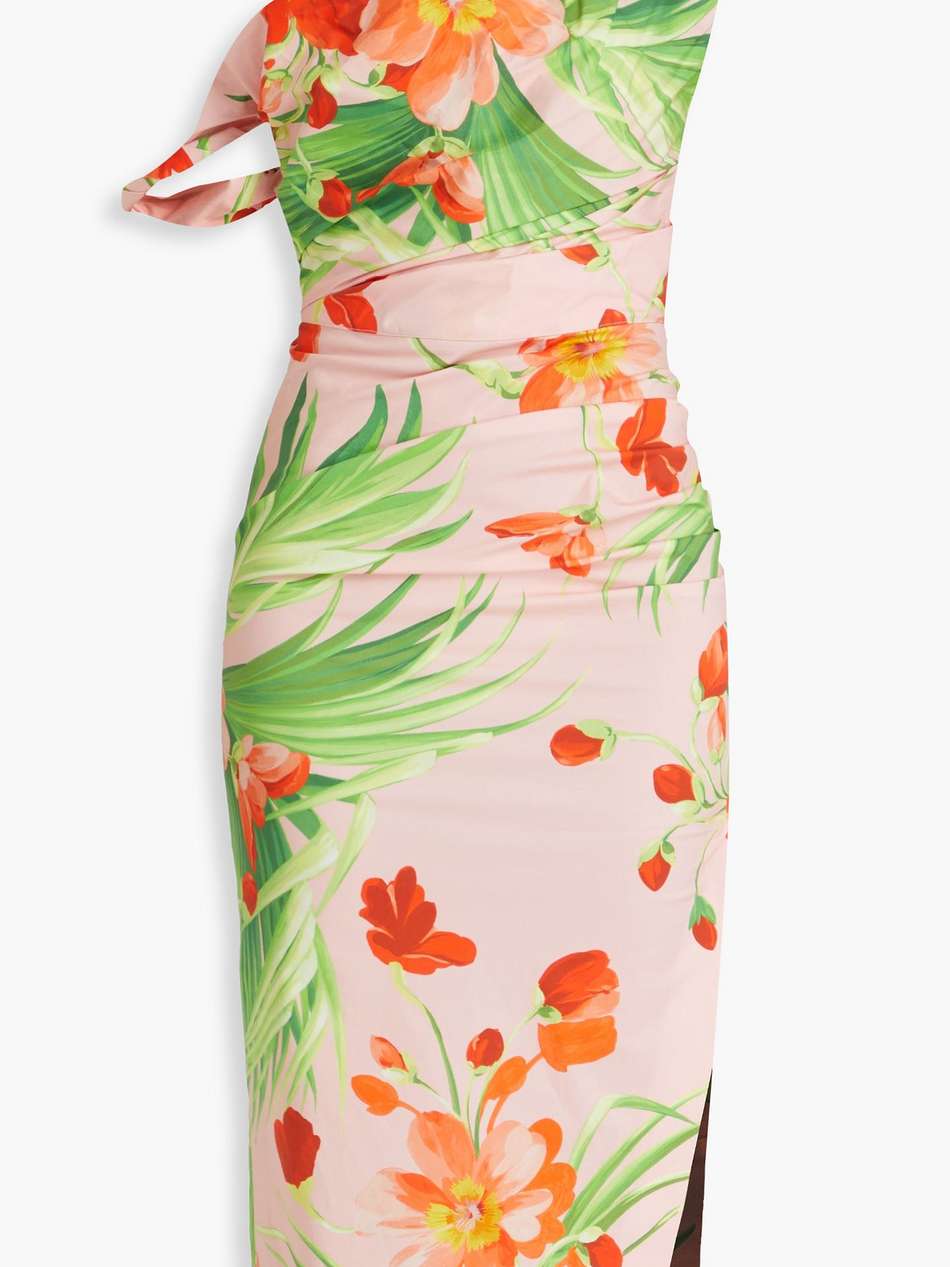 one-shoulder floral-print stretch-cotton poplin midi dress