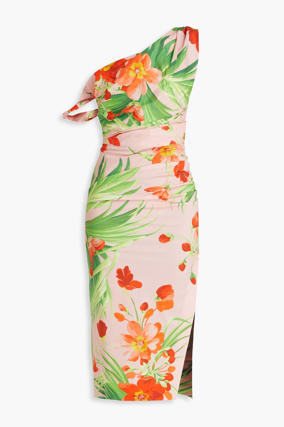 One-shoulder floral-print stretch-cotton poplin midi dress