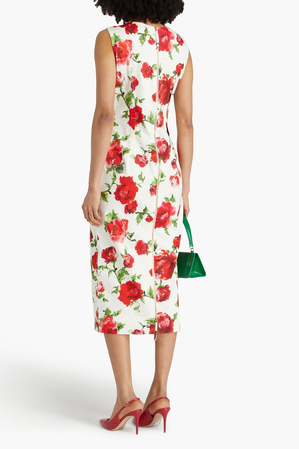 Shop Carolina Herrera Floral-print Cotton-blend Twill Midi Dress In Ecru