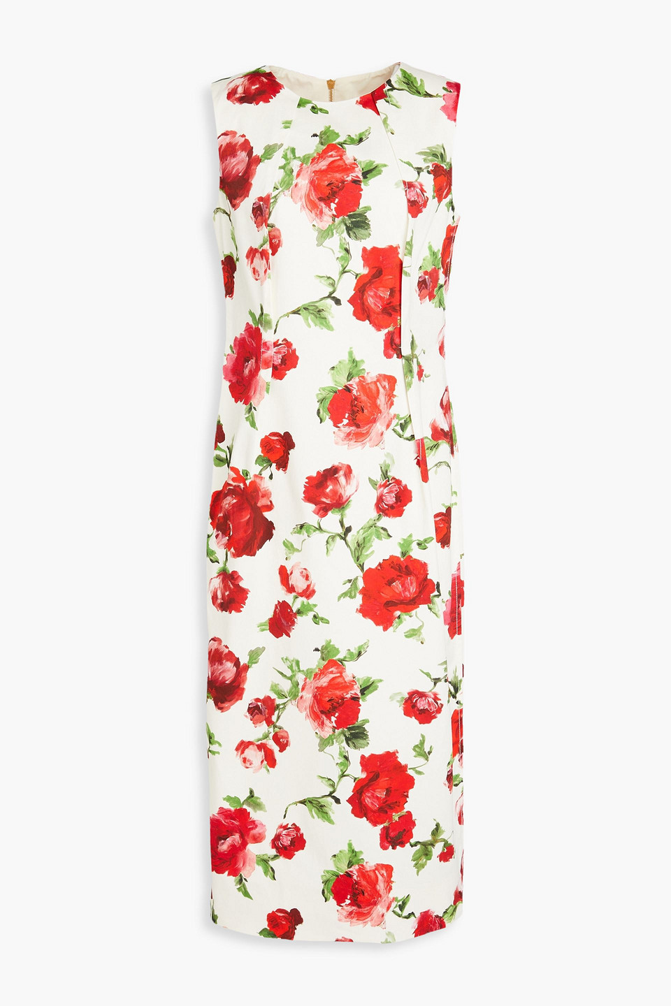 Carolina Herrera Floral-printed Stretch-cotton Midi Dress In Ecru