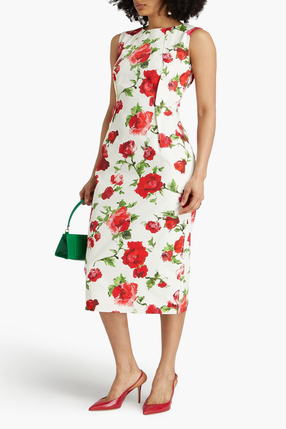 Carolina Herrera Floral-printed Stretch-cotton Midi Dress In Ecru