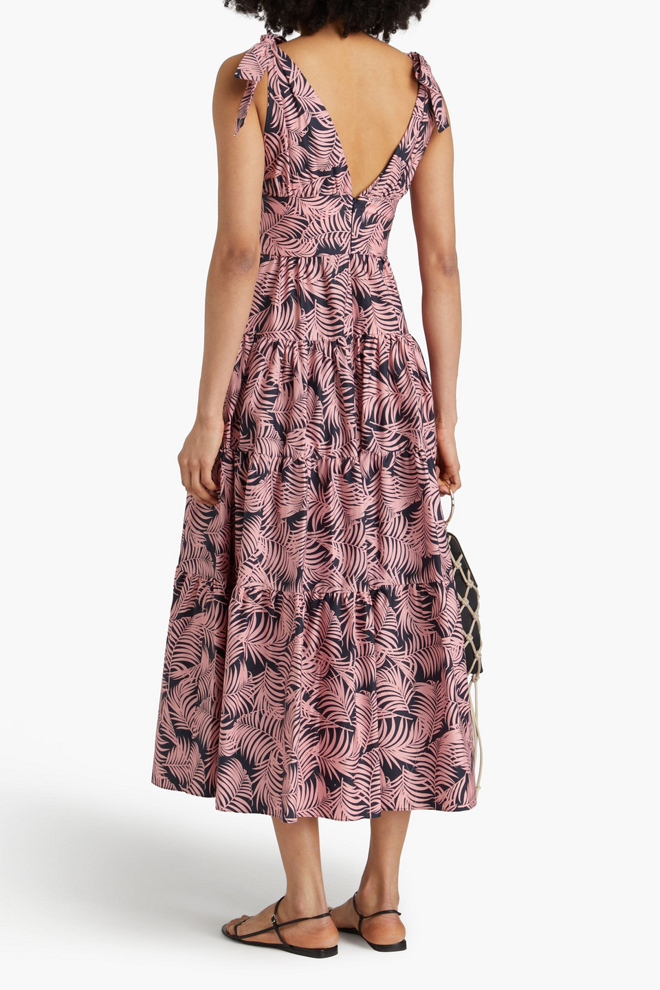 Shop Carolina Herrera Tiered Printed Cotton-poplin Midi Dress In Baby Pink