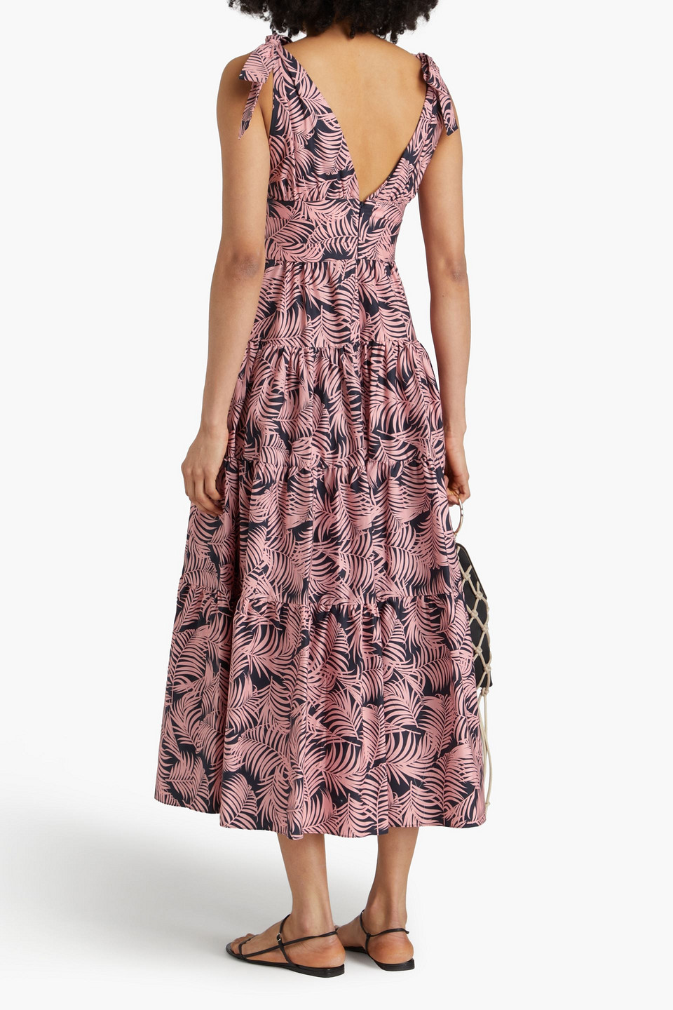 Shop Carolina Herrera Tiered Printed Cotton-poplin Midi Dress In Baby Pink