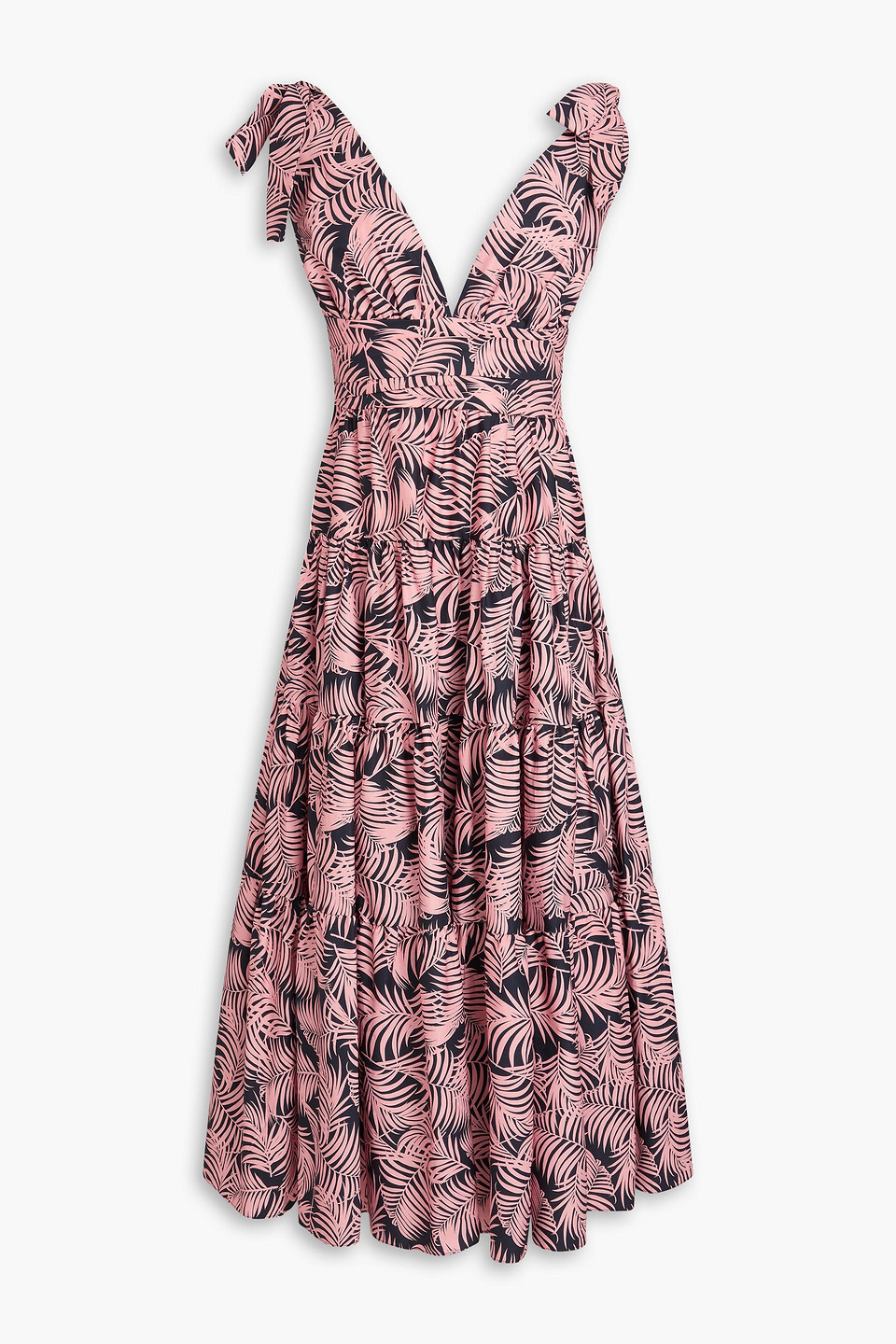 Shop Carolina Herrera Tiered Printed Cotton-poplin Midi Dress In Baby Pink