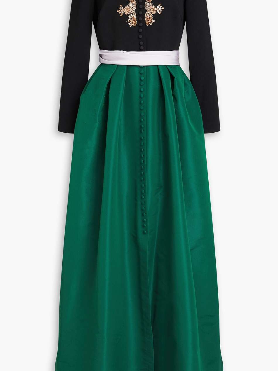 embellished crepe de chine and taffeta gown