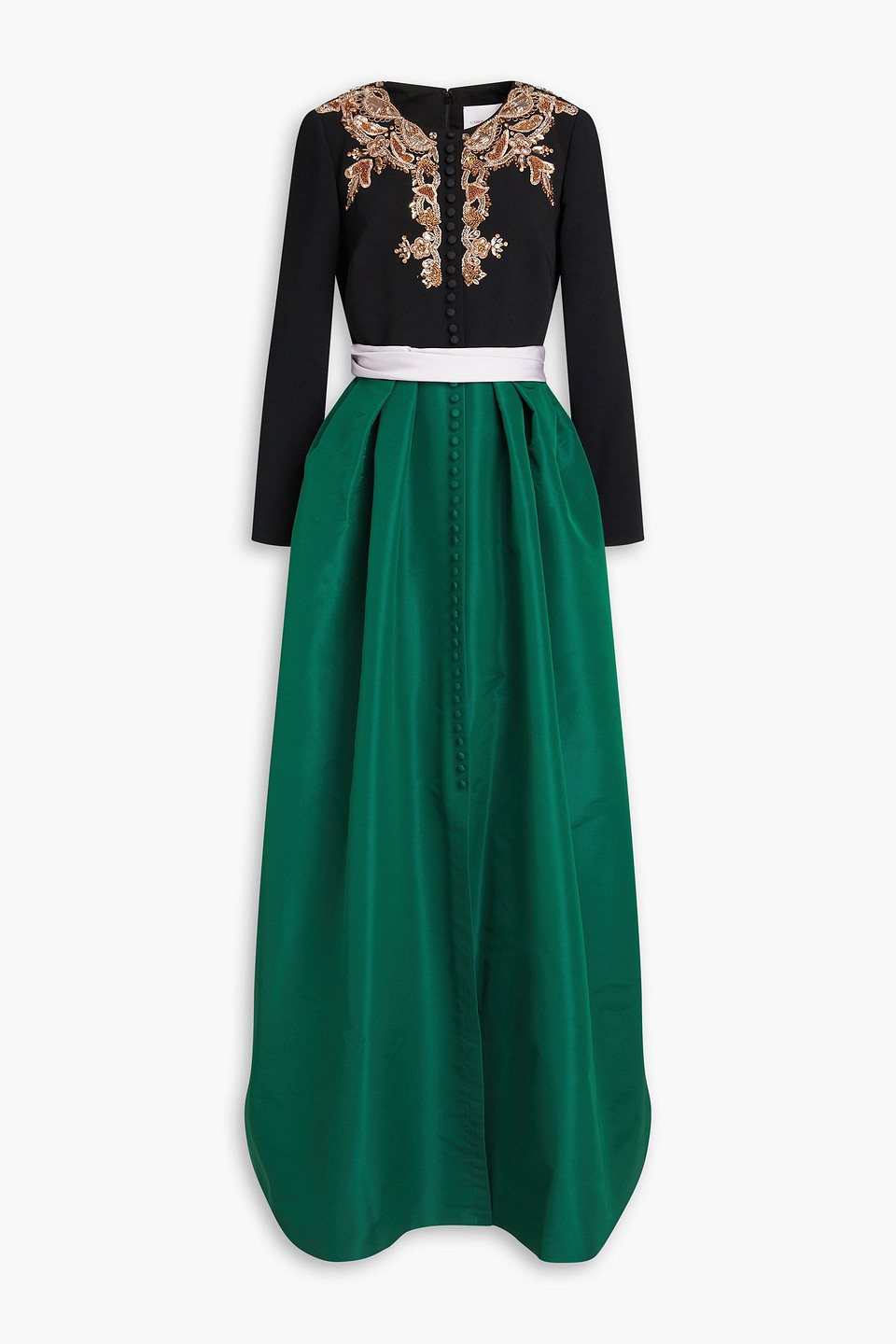 Carolina Herrera Embellished Crepe De Chine And Taffeta Gown In Emerald