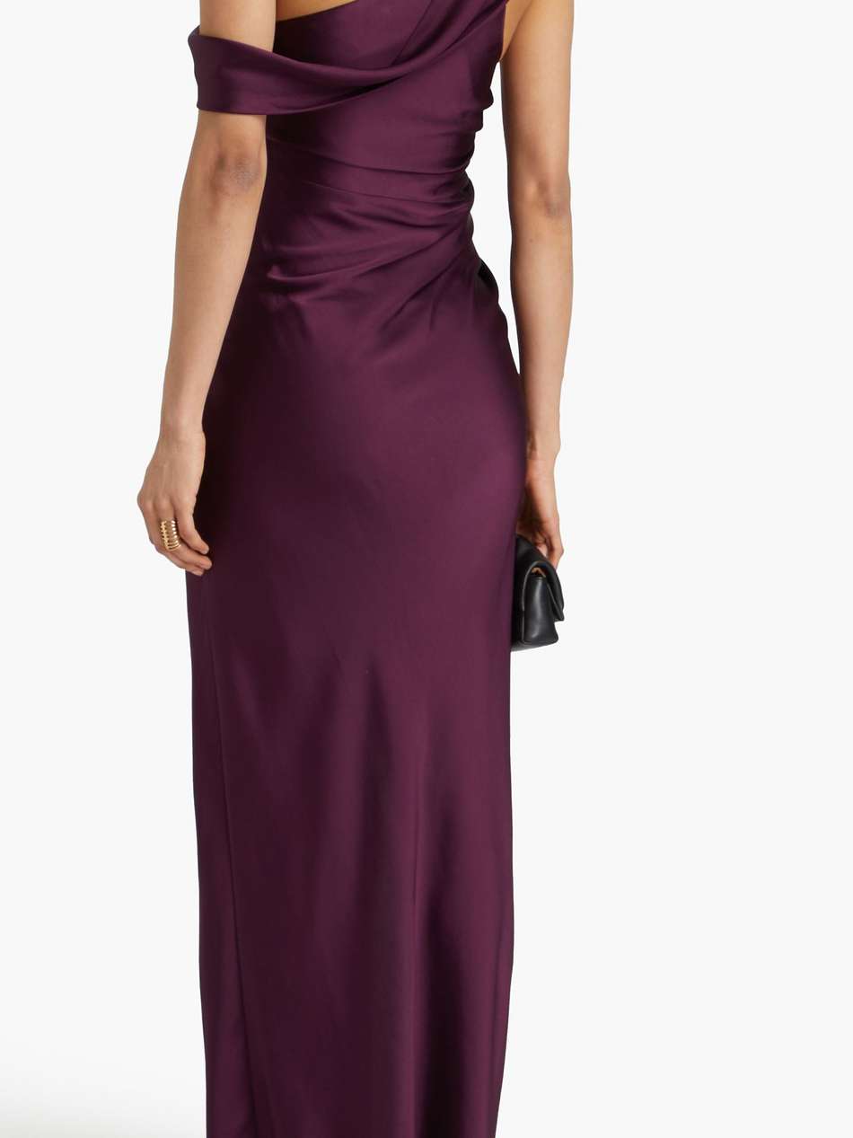 sahar one-shoulder ruched satin-crepe gown