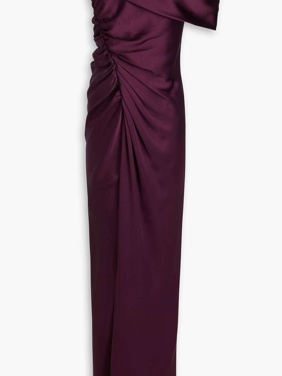 sahar one-shoulder ruched satin-crepe gown