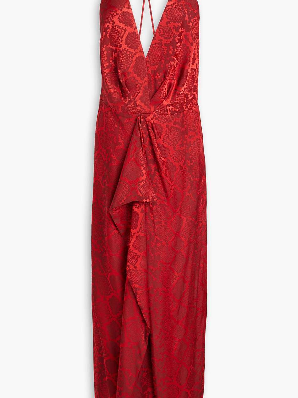 giana ruffled satin-jacquard gown