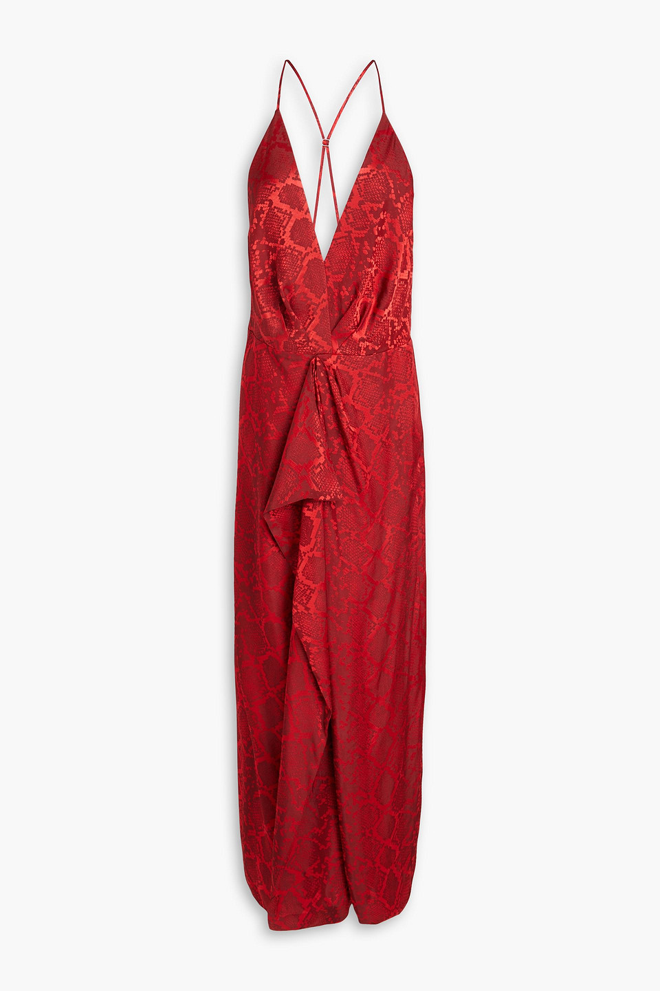 Simkhai Giana Ruffled Satin-jacquard Gown In Red