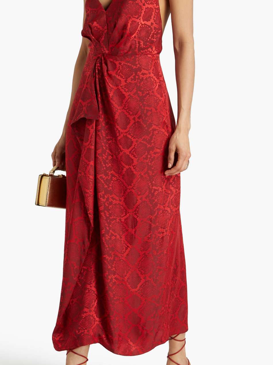 giana ruffled satin-jacquard gown