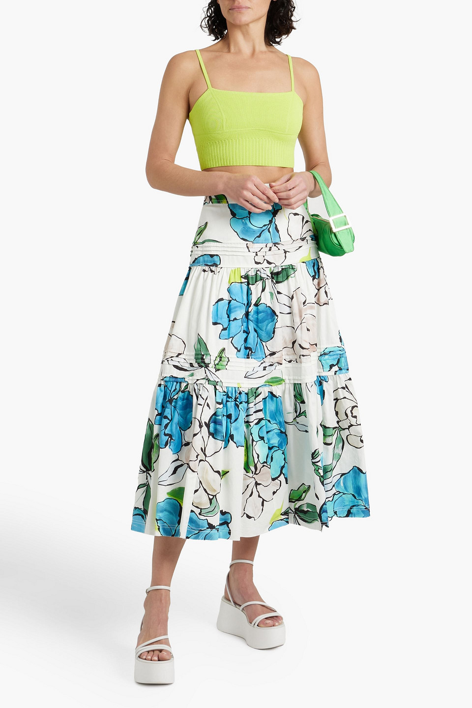 Aje Coronil Cropped Knitted Top In Chartreuse