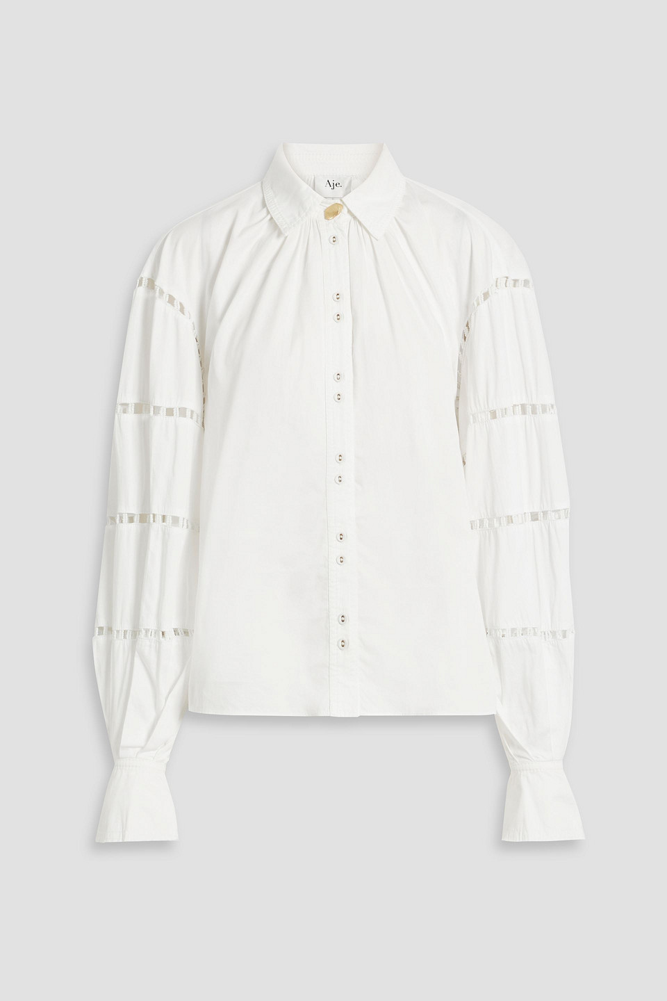. Camille embellished cutout cotton-poplin shirt