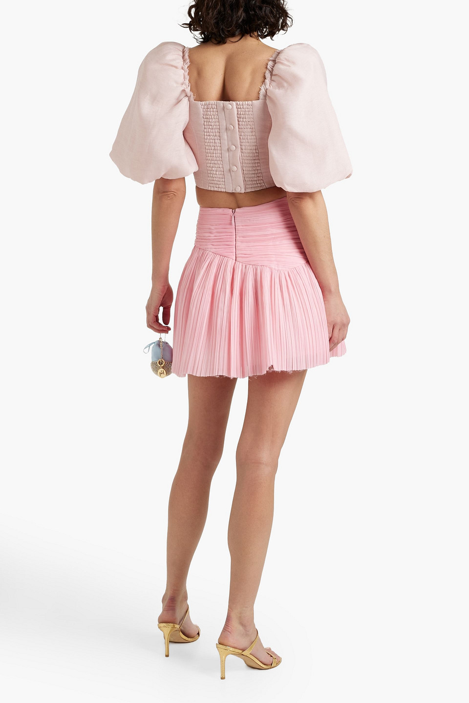 Shop Aje Laurier Wave Plissé-organza Mini Skirt In Baby Pink