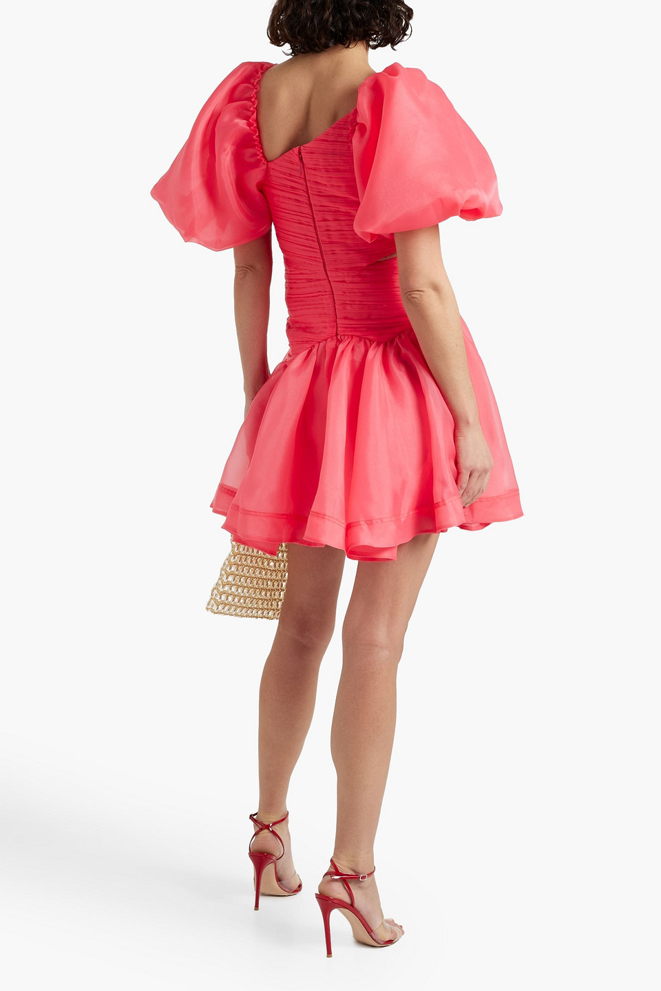 Shop Aje Joan Asymmetric Pintucked Organza Mini Dress In Papaya