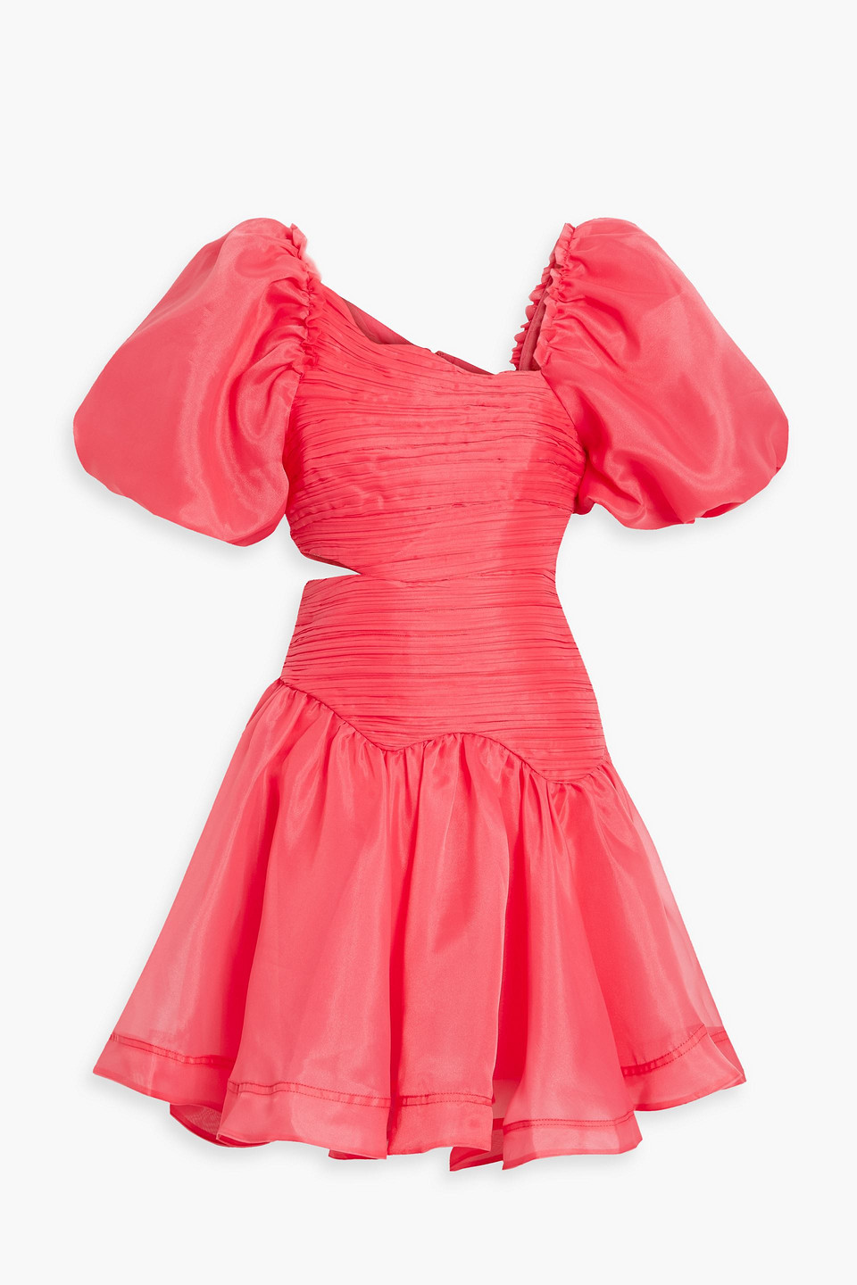 Aje Joan Asymmetric Pintucked Organza Mini Dress In Papaya