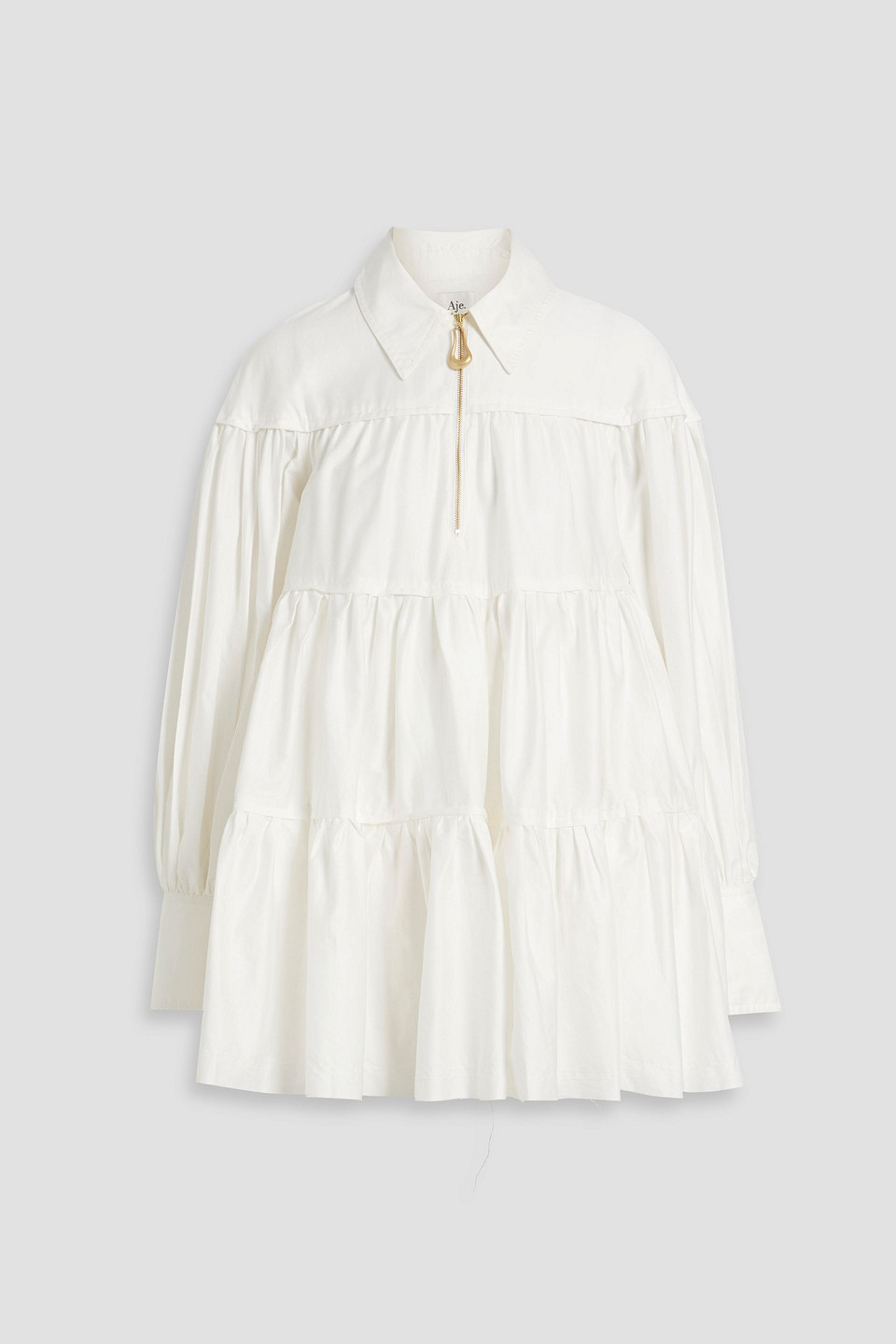 Aje Francois Tiered Cotton-poplin Mini Shirt Dress In White