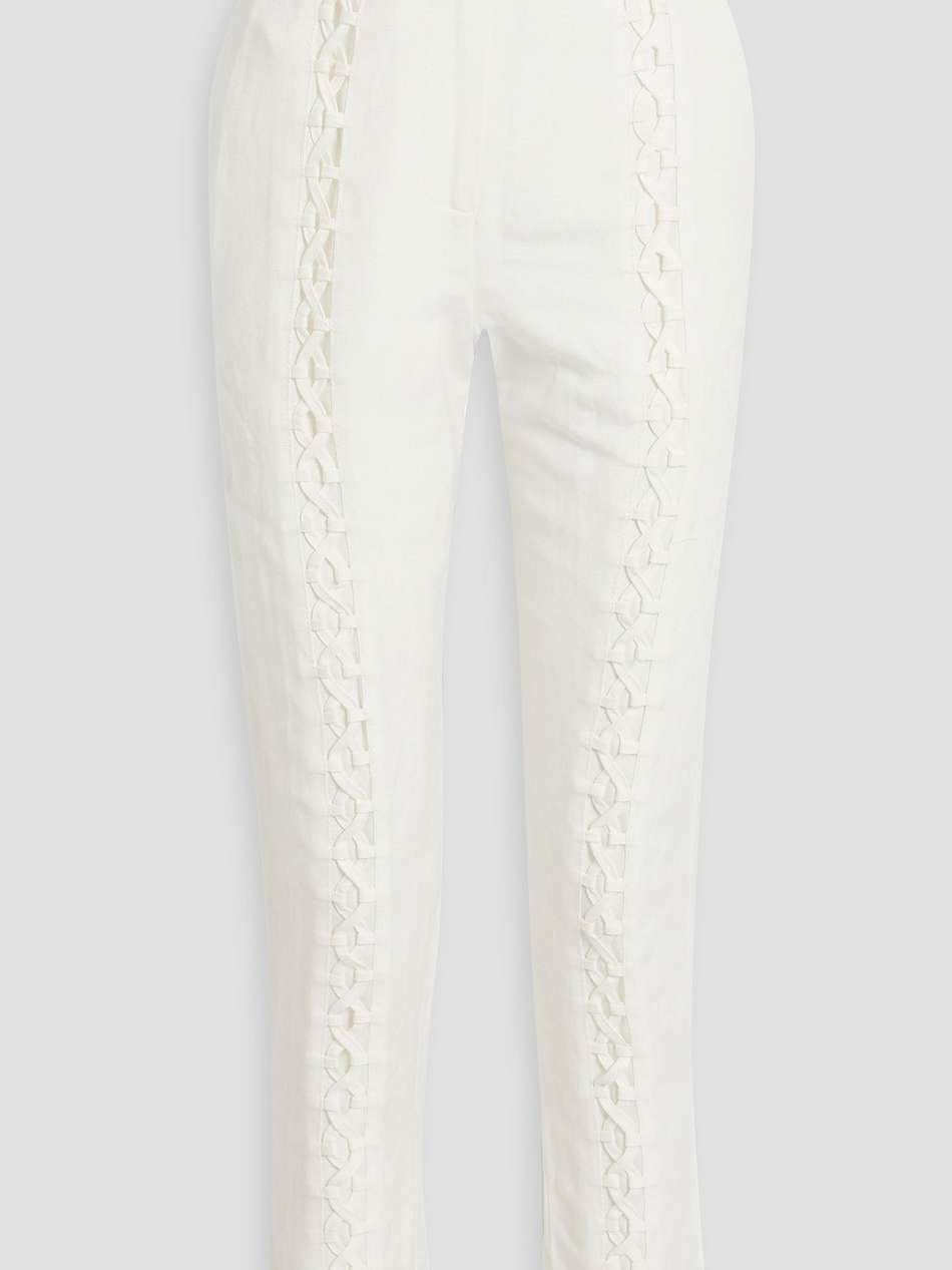 impressionist lace-up linen-bend slim-leg pants