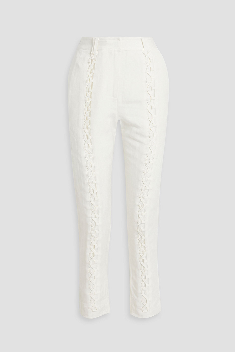 Aje Impressionist Lace-up Linen-bend Slim-leg Pants In Ivory