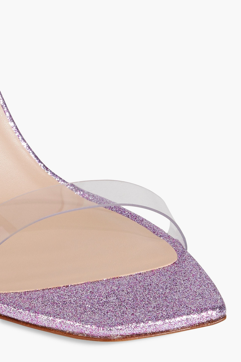 STUART WEITZMAN GLITTERED WOVEN AND PVC SANDALS 