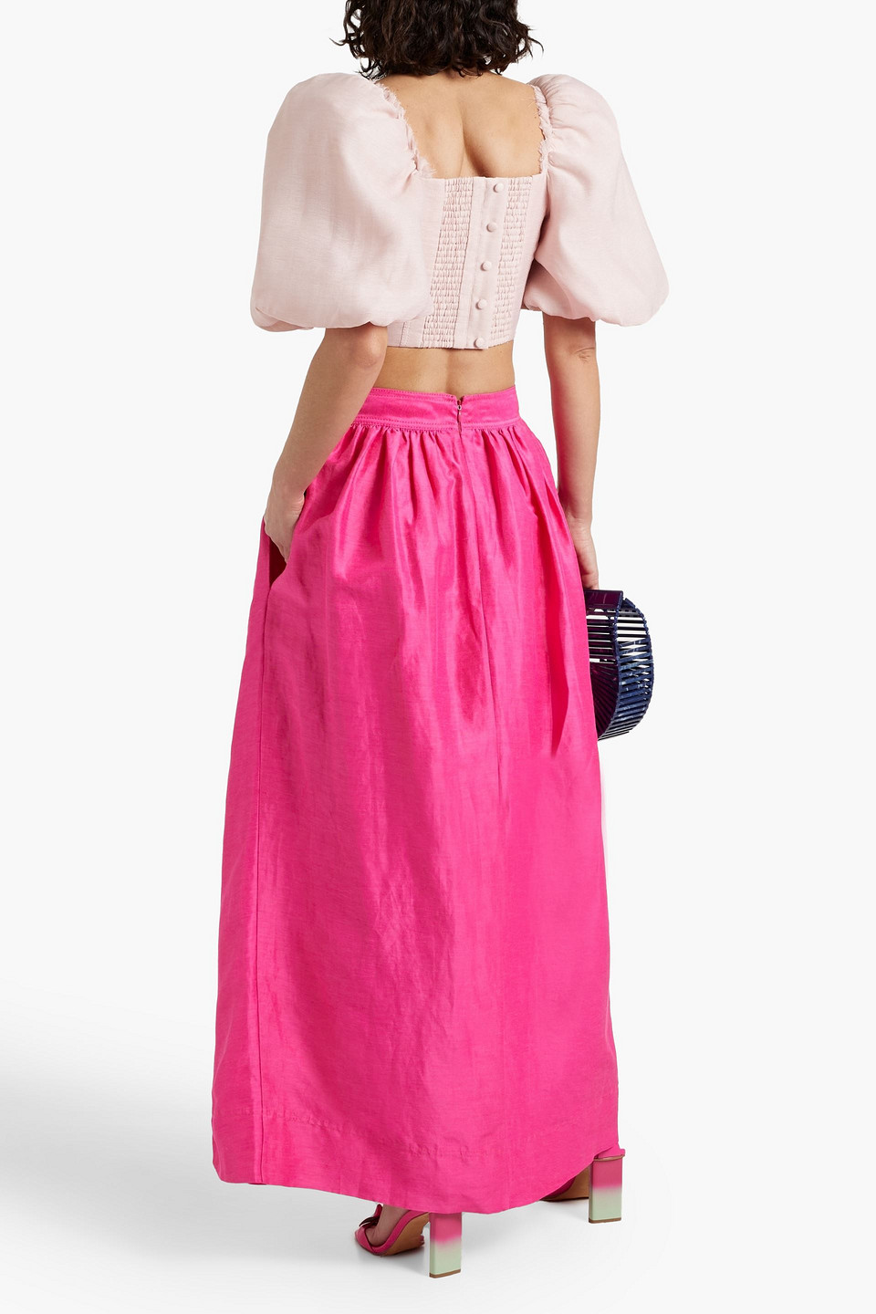 Shop Aje Mirabelle Wrap-effect Linen-blend Maxi Skirt In Fuchsia