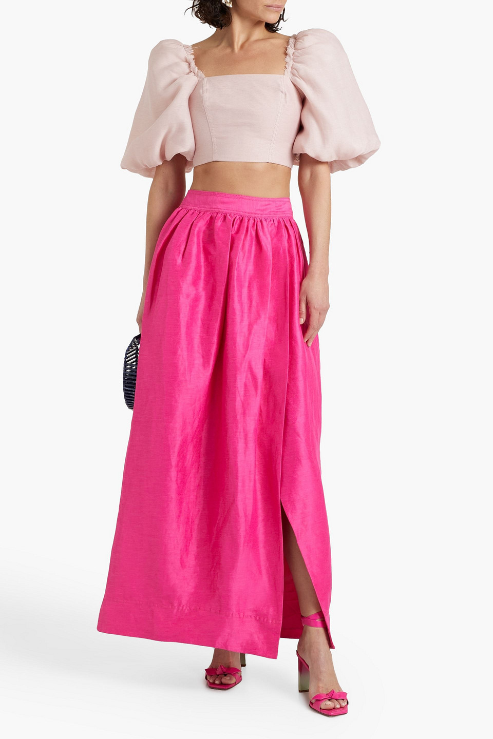 Shop Aje Mirabelle Wrap-effect Linen-blend Maxi Skirt In Fuchsia