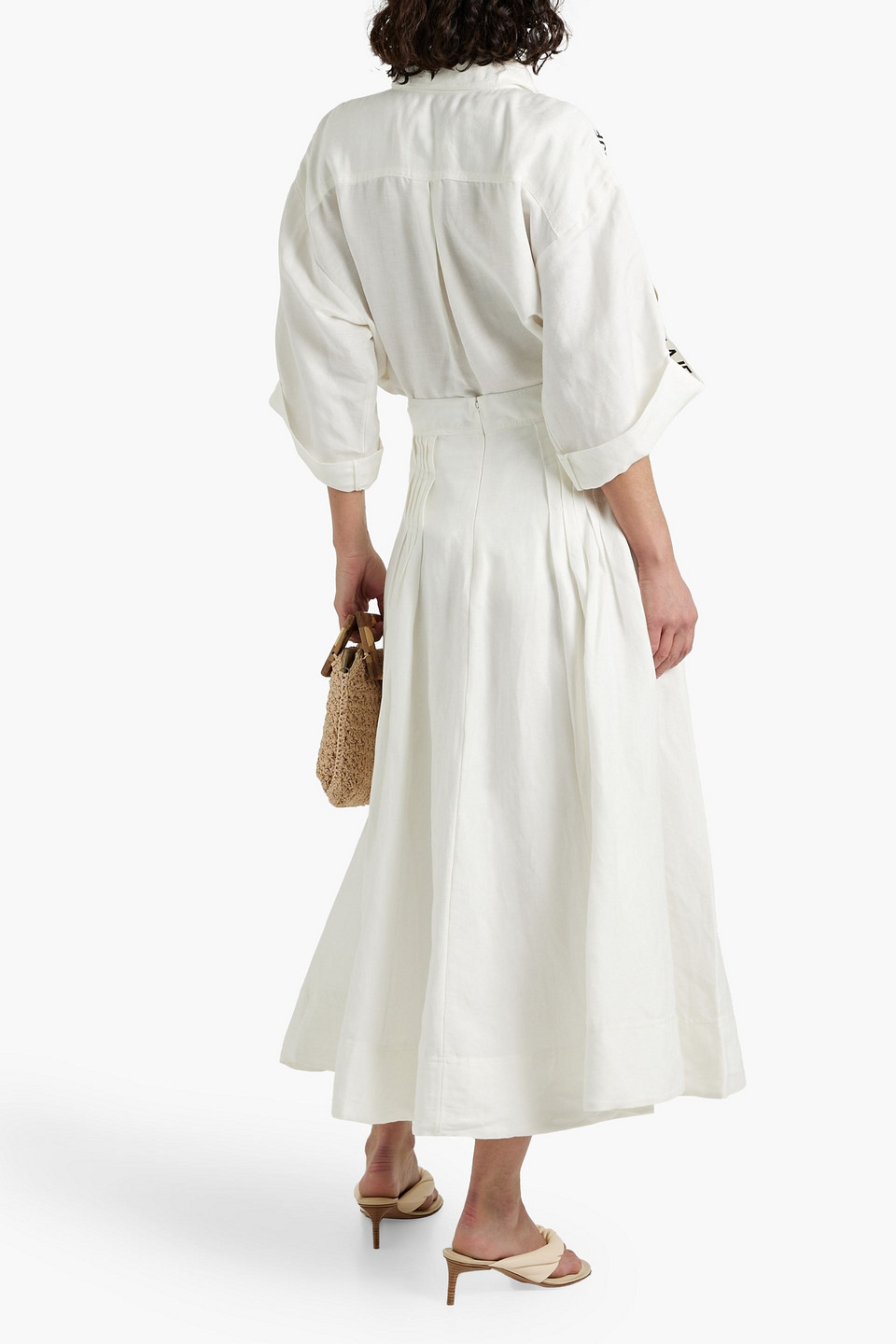 Aje Chloe Pleated Linen-blend Midi Skirt In Ivory