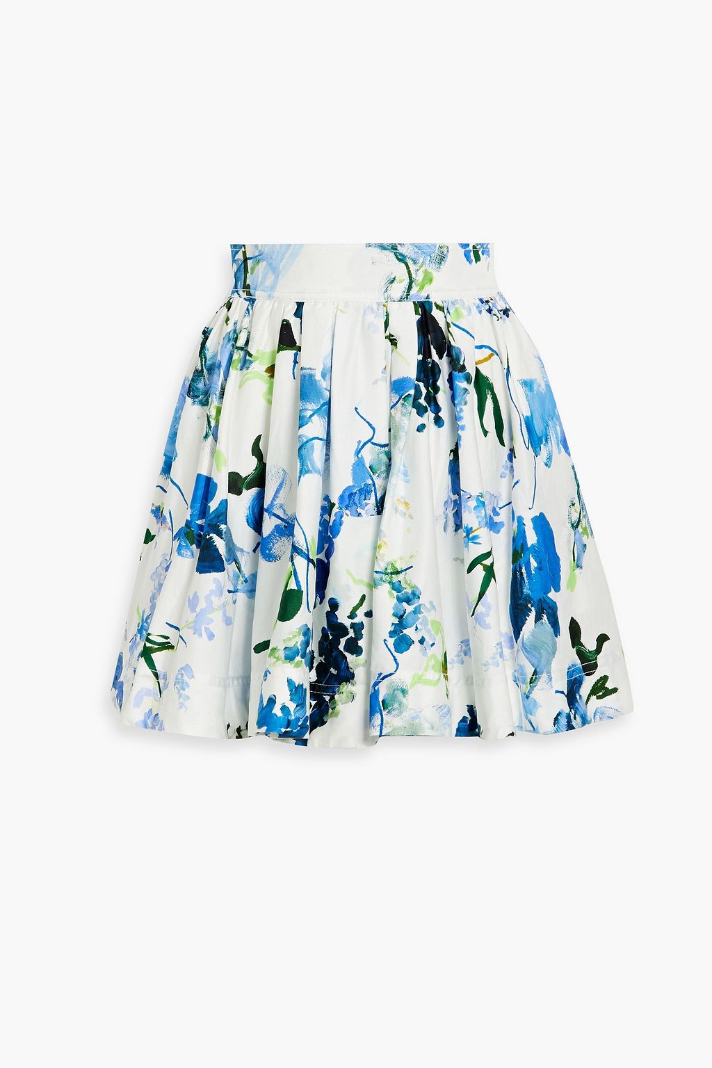 Cassis pleated printed cotton poplin mini skirt blue UK 10