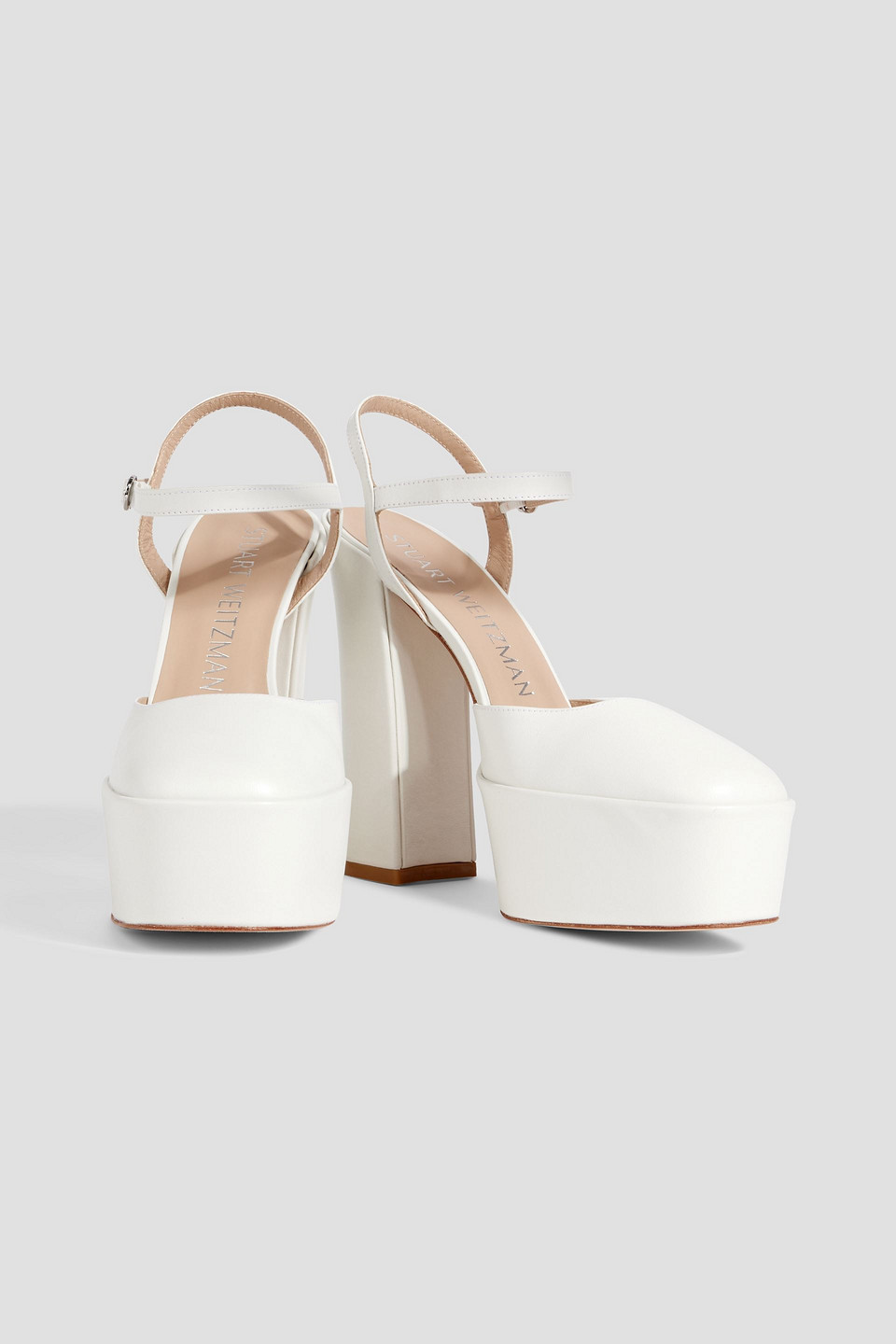 Shop Stuart Weitzman Skyhi 145 Leather Platform Pumps In White