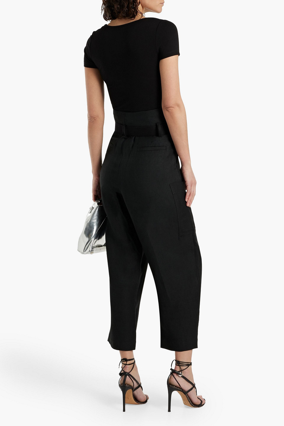 Shop Iro Masit Cropped Linen-blend Tapered Pants In Black