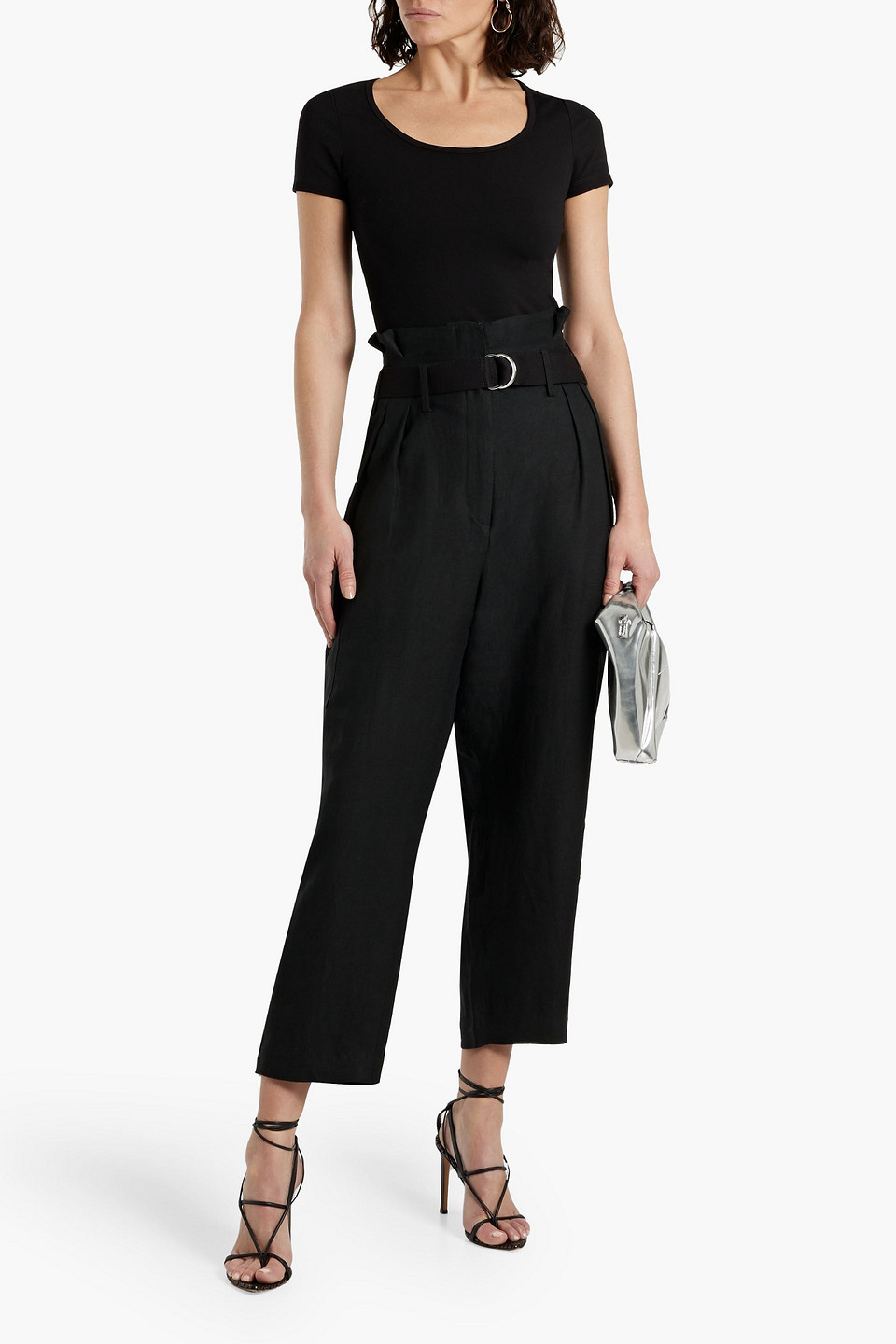 Shop Iro Masit Cropped Linen-blend Tapered Pants In Black