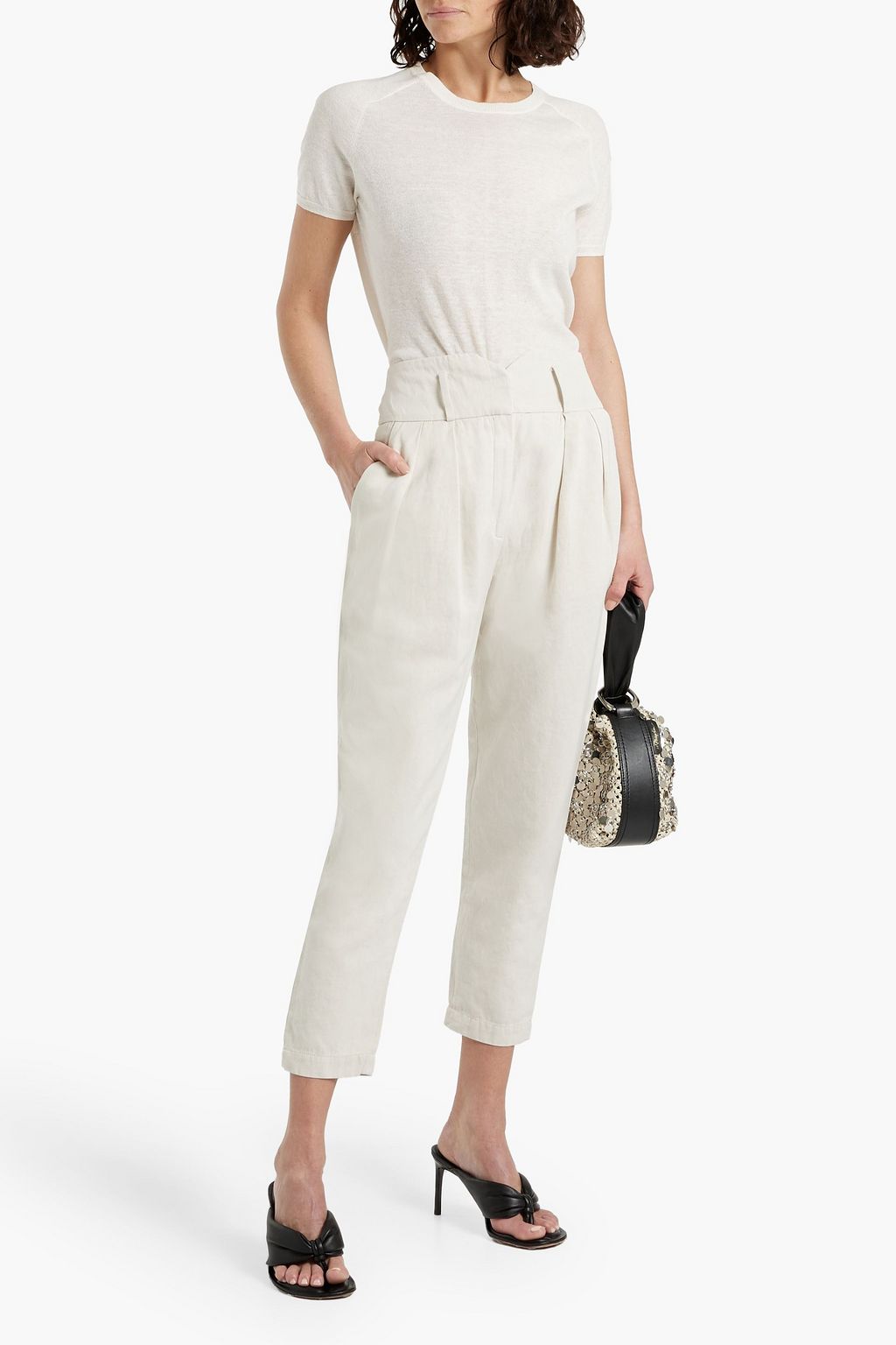 IRO Yila cropped cotton and linen-blend twill tapered pants