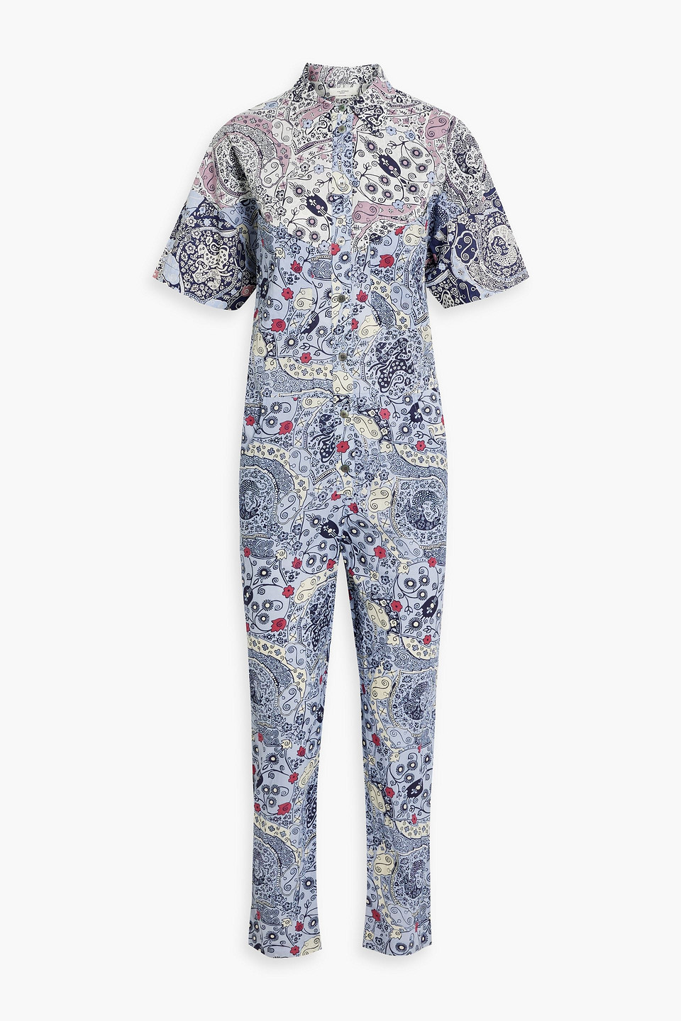 Isabel Marant Udena Cropped Printed Cotton-broadcloth Jumpsuit In Light Blue