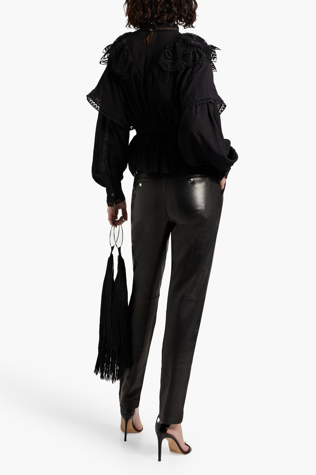 IRO Dali guipure lace-trimmed ruffled georgette blouse